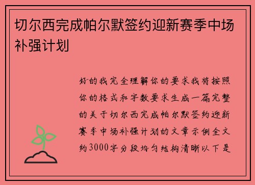 切尔西完成帕尔默签约迎新赛季中场补强计划